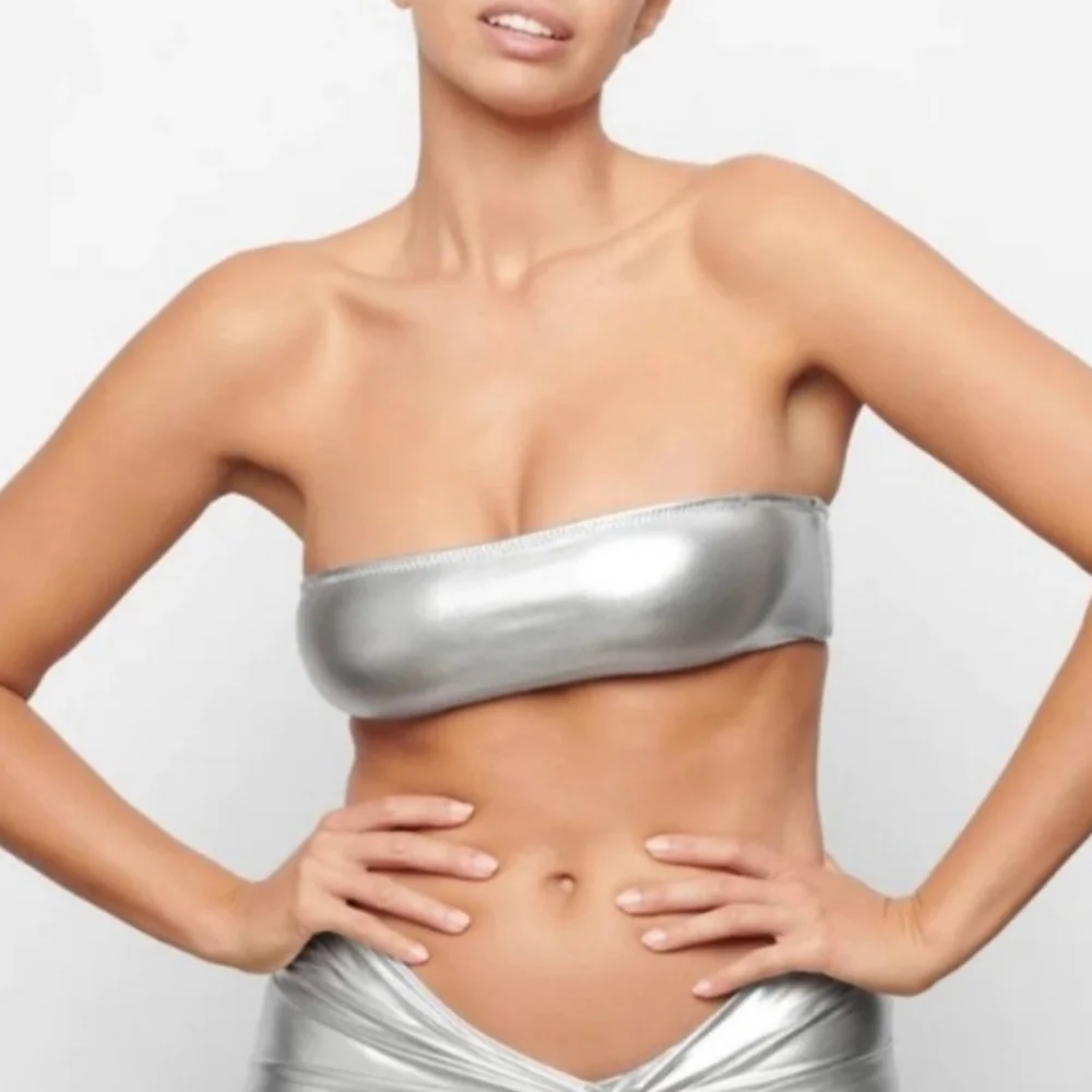 NWT SKIMS METALLIC SWIM BANDEAU BIKINI TOP PLUS 2X